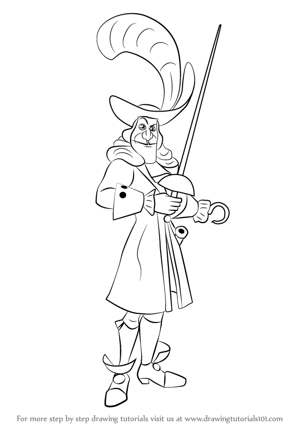 596x842 Step By Step How To Draw Captain Hook From Peter Pan - Captain Hook Sketch