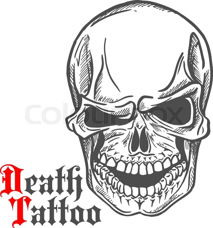 747x800 Dark Gray Human Skull Sketch With Spooky Smile And Caption Death - Caption About Sketch