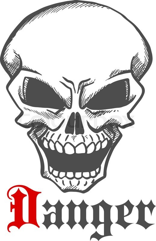 518x800 Hellish Grin Of Dangerous Human Skull Sketch Drawing For Tattoo Or - Caption About Sketch