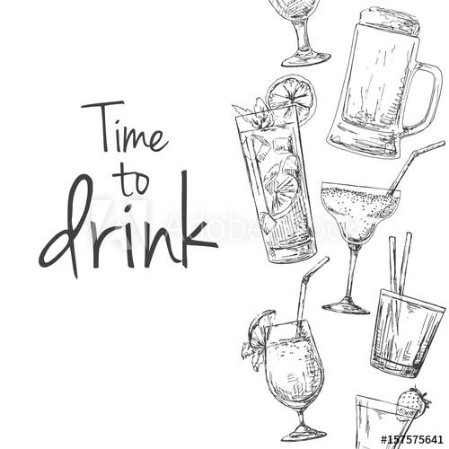 500x500 Background With Different Cocktails. Caption Time To Drink. Place - Caption About Sketch