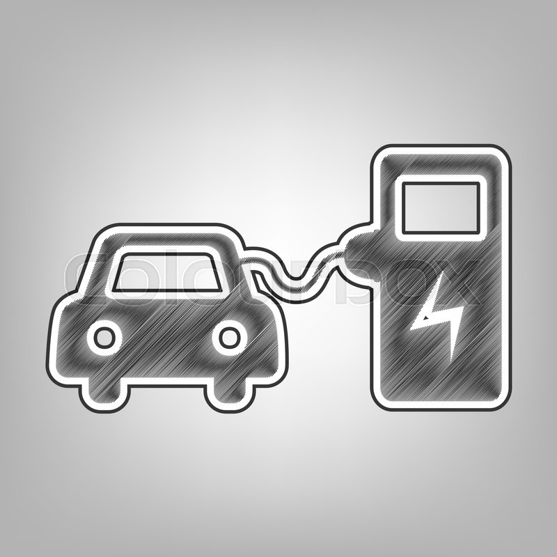 800x800 Electric Car Battery Charging Sign. Vector. Pencil Sketch - Car Battery Sketch