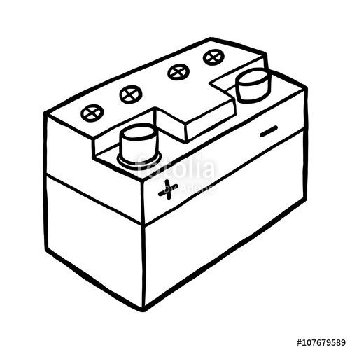 500x500 Car Battery Cartoon Vector And Illustration, Black And White - Car Battery Sketch