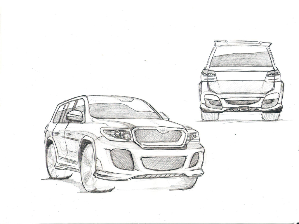 1024x768 Pencil Sketch Car Body Kit Design Breifing Studio Sky7 - Car Body Sketch