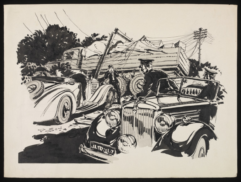 768x580 Police Arriving - Car Crash Sketch