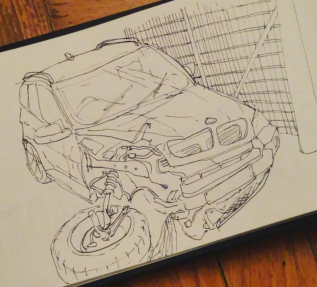 1024x930 Bmw - Car Crash Sketch