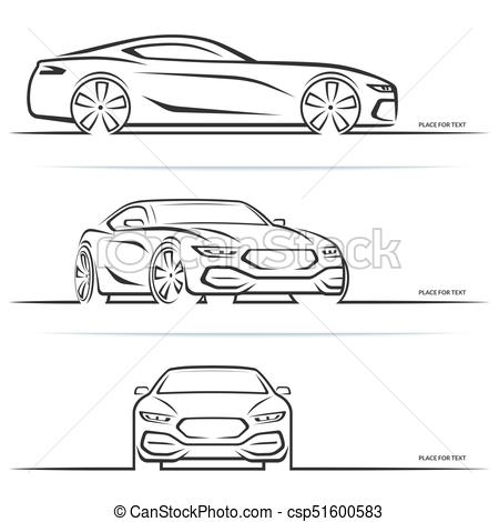 450x470 Vector Sports Car Silhouettes. Vector Sports Car Silhouette. Side - Car Front View Sketch