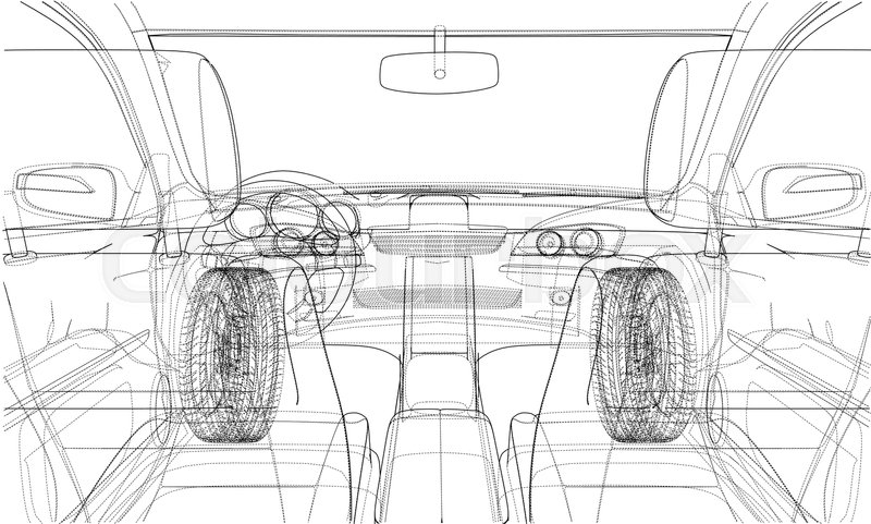 800x481 Sketch Of Car Interior. Vector Rendering Of 3d. Wire Frame Style - Car Interior Sketch