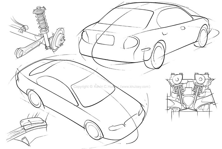 728x488 Automotive Line Drawings - Car Line Sketch
