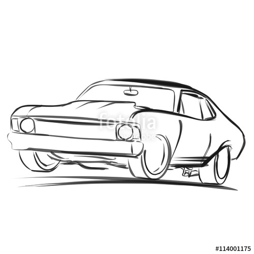 500x500 Old Muscle Car Outline Sketch Stock Image And Royalty Free Vector - Car Outline Sketch