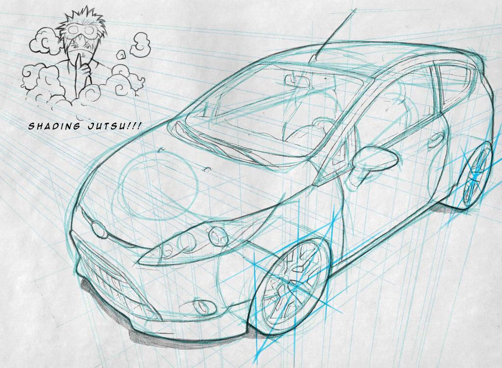 1023x750 Car Drawing Techniques On Behance - Car Outline Sketch