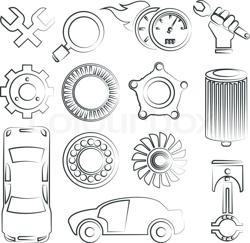 800x777 Car Service, Sketch Icons Stock Vector Colourbox - Car Parts Sketch