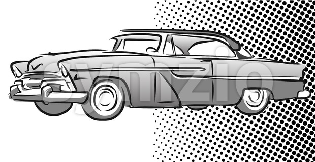 620x320 Old American Car Side View, Hand Drawn Sketch Vector Illustration - Car Side Sketch