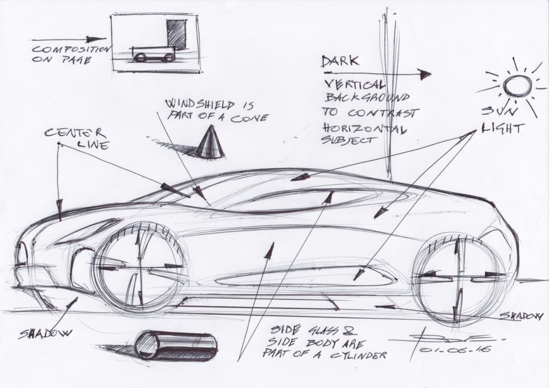 1080x764 Car Sketch Tutorial Using Markers Basic Rules - Car Sketch For Beginners