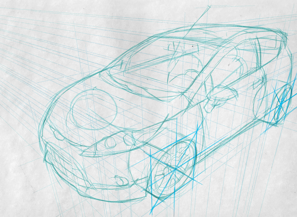 1023x750 Car Drawing Techniques On Behance - Car Sketch For Beginners