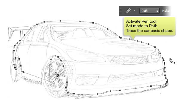 600x348 Draw A Rally Car Using Simple Brush Techniques In Photoshop - Car Sketch Tool