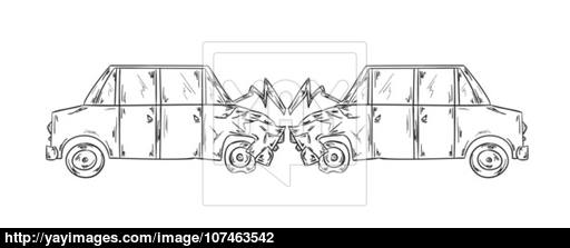 512x223 Accident Of Two Cars Sketch Vector - Car Sketch Vector