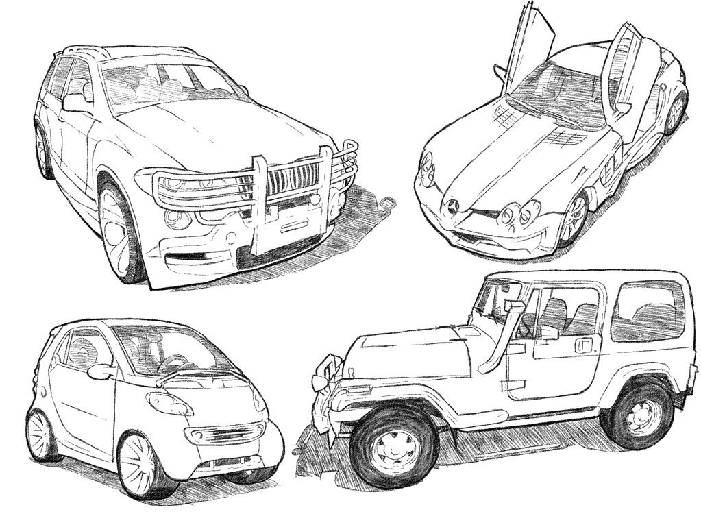 1023x750 Car Drawing Techniques On Behance - Car Sketching Basics