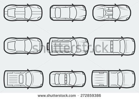 450x321 Vector Cars In Outline Style, Top View - Car Top View Sketch