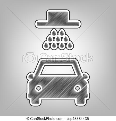 450x470 Car Wash Sign. Vector. Pencil Sketch Imitation. Dark Gray Scribble - Car Wash Sketch