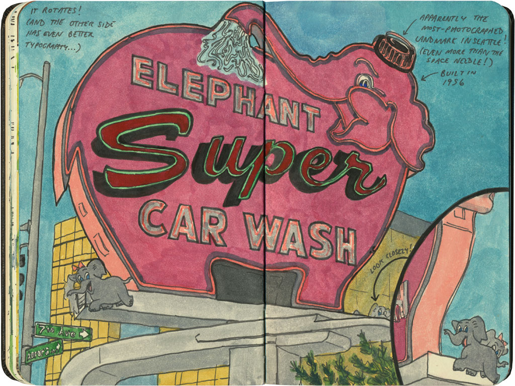 1024x767 Pink Pachyderm Drawn The Road Again - Car Wash Sketch