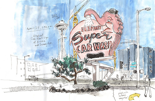 500x327 Sketch Of Pink Elephant Car Wash Sign Seattle Times Photo Store - Car Wash Sketch