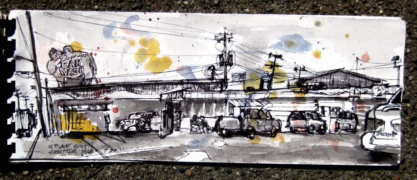 1600x691 Urban Sketchers Seattle Elephant Car Wash Sodo Seattle - Car Wash Sketch