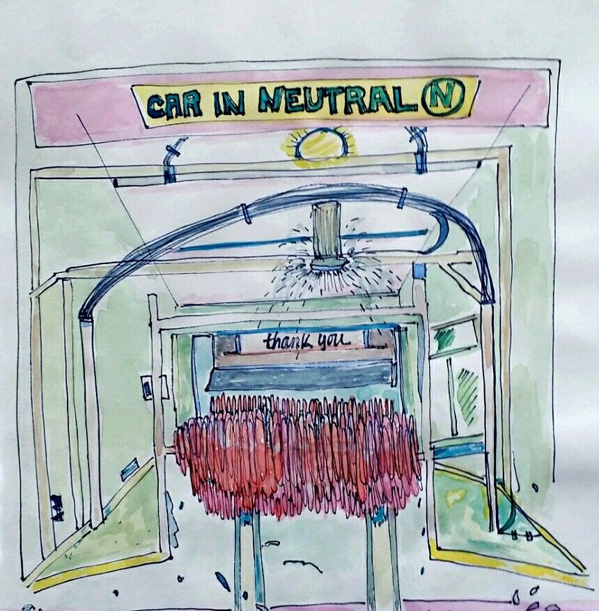 860x877 Car Wash Watercolor Sketch Art Journal Visual Diary 2006 - Car Wash Sketch