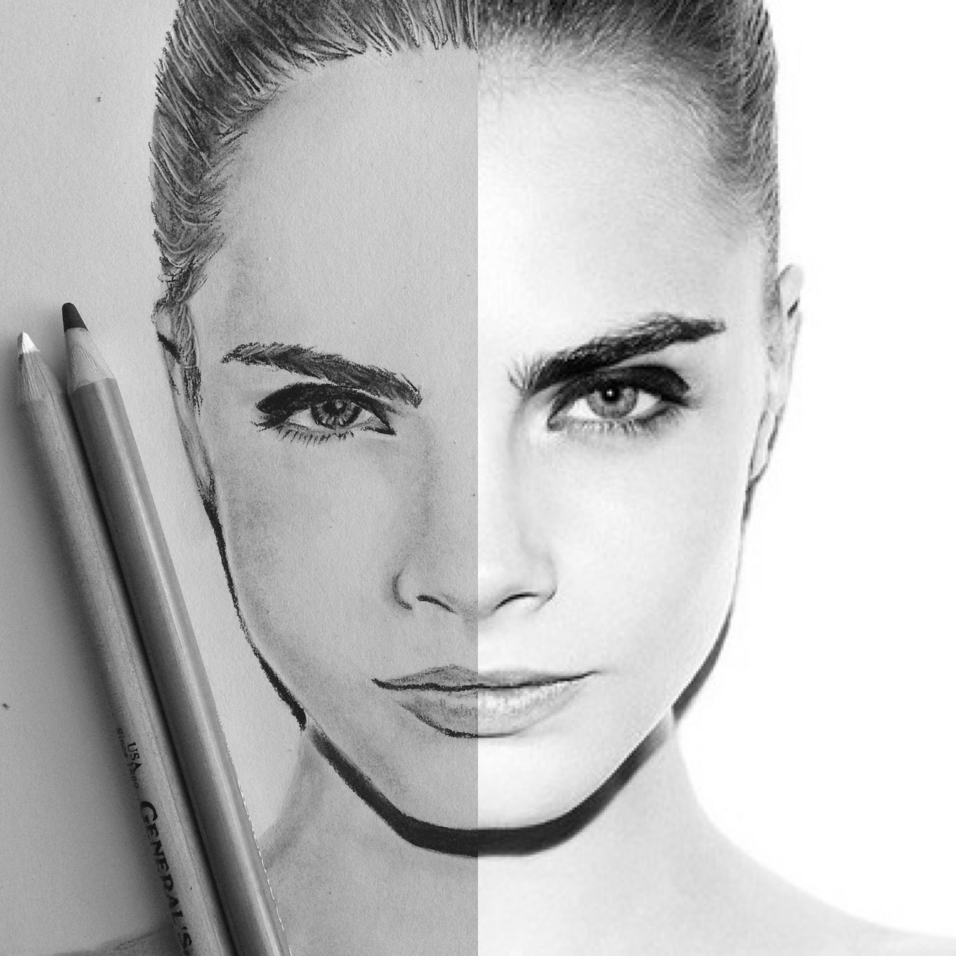 3264x3264 Cara And Charcoal Life Of Katie Lou - Cara Delevingne Sketch