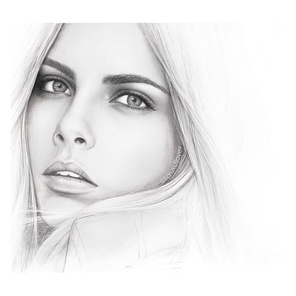 600x600 My Portrait Drawing Of Cara Delevingne! On Behance - Cara Delevingne Sketch