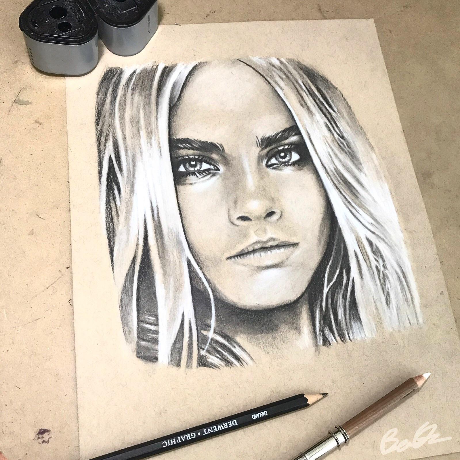 1599x1599 Portrait Drawing Of Cara Delevingne Using Charcoal Amp Graphite - Cara Delevingne Sketch