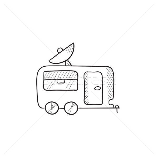 600x600 Caravan With Satellite Dish Sketch Icon. Vector Illustration - Caravan Sketch
