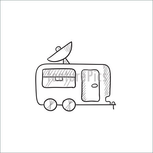 500x500 Illustration Of Caravan With Satellite Dish Sketch Icon. - Caravan Sketch