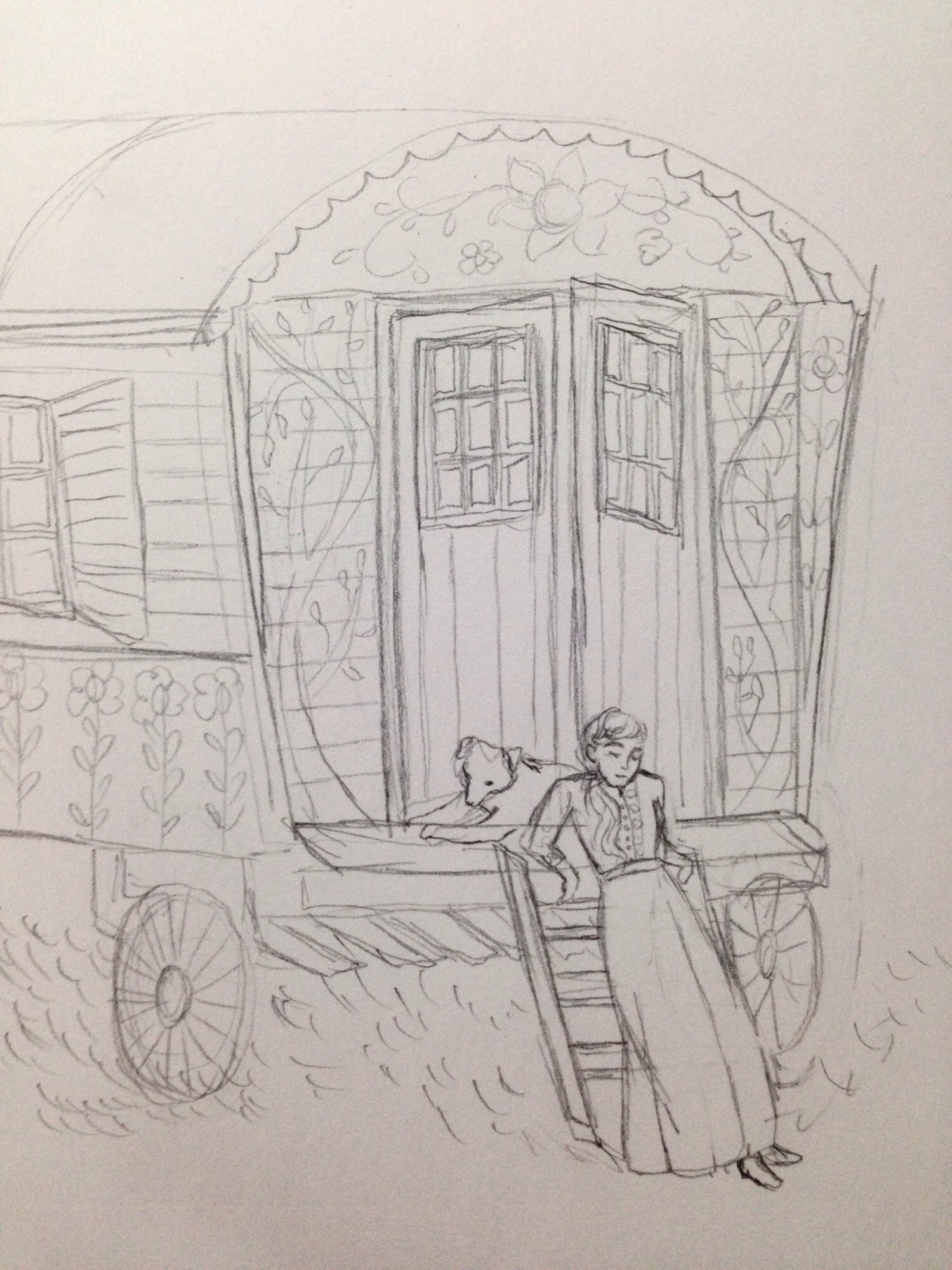 1500x2000 Relaxing Outside The Caravan, Sketch Amelia Rose Judd Illustration - Caravan Sketch