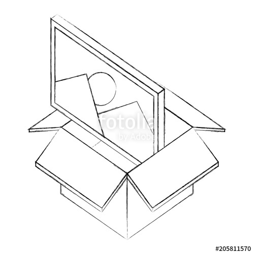 500x500 Cardboard Box And Photo Media Isometric Design Vector Illustration - Cardboard Box Sketch