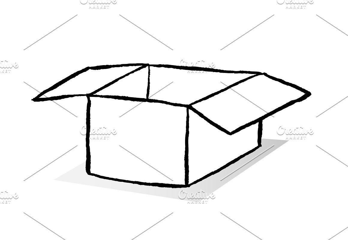 1160x800 Box Sketch Box Illustration Open Vector Packaging Empty White - Cardboard Box Sketch
