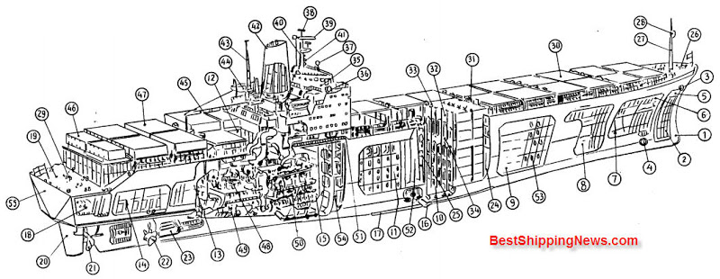 800x310 Container Ship General Structure, Equipment And Arrangement - Cargo Ship Sketch