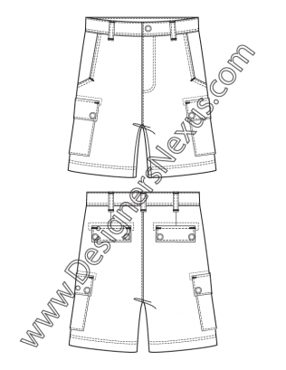 316x409 Fashion Flat Sketch V7 Mens Cargo Shorts With Side Seam Patch - Cargo Sketch