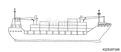 500x217 Sketch Of Cargo Ship Isolated On White Background. Vector Stock - Cargo Sketch