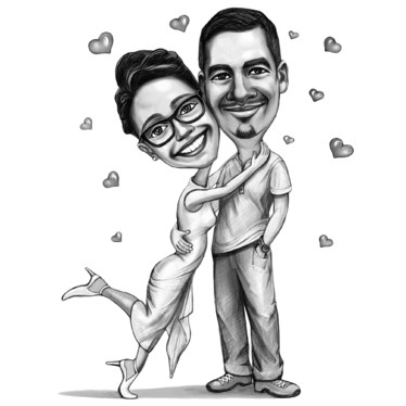 374x374 Draw Romantic Couple Caricature With Graphite Pencil For - Caricature Sketch