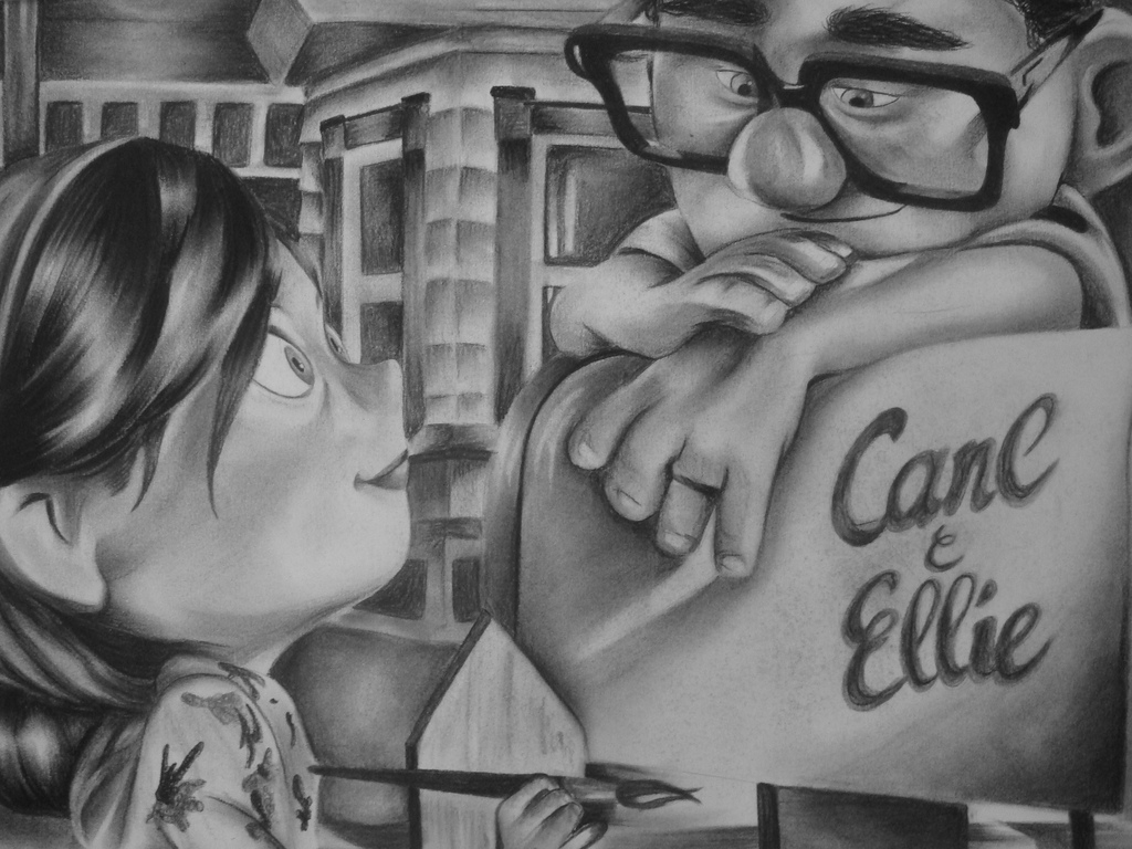1024x768 Carl And Ellie, Up! Charcoal Drawing - Carl And Ellie Sketch