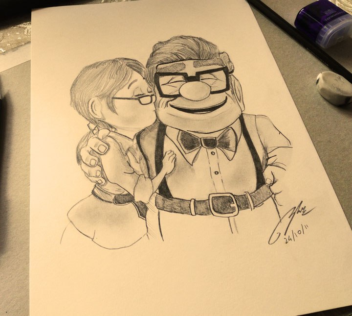 720x645 Pencil Sketch Of Carl And Ellie Fredricksen - Carl And Ellie Sketch