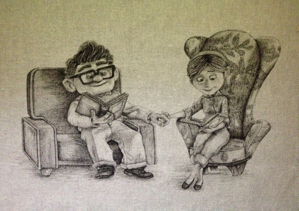 1024x725 Carl And Ellie Fabric Drawing By Daphnetails - Carl And Ellie Sketch