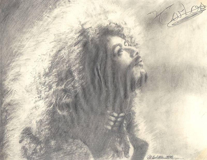 800x621 Carlos Santana Graphite Pencil Sketch Portrait By Ralph Manis - Carlos Santana Sketch