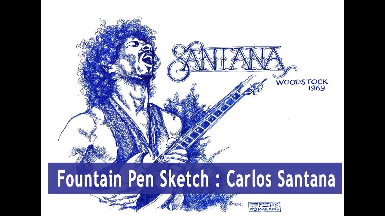 1280x720 Fountain Pen Sketch Carlos Santana - Carlos Santana Sketch