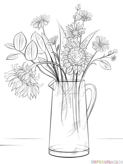 431x575 Drawn Vase Carnation Flower - Carnation Flower Sketch