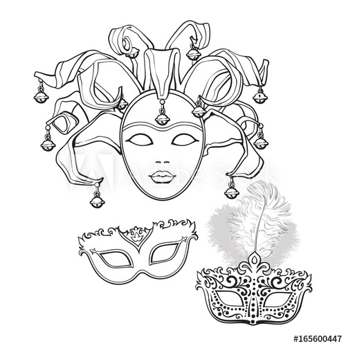 500x500 Set Of Three Decorated Venetian Carnival Masks With Feathers And - Carnival Sketch