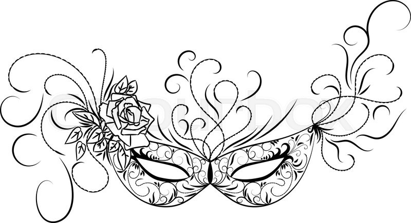 800x435 Sketch Carnival Mask. Black Outline And Decorated With Beautiful - Carnival Sketch