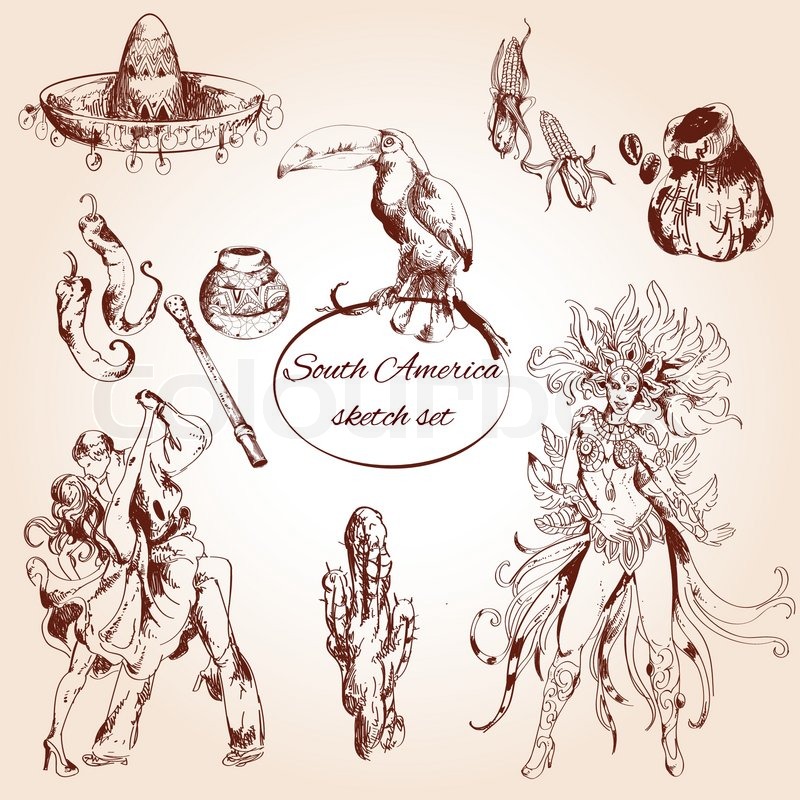 800x800 South America Sketch Symbols Set With Brazil Carnival Mexico - Carnival Sketch