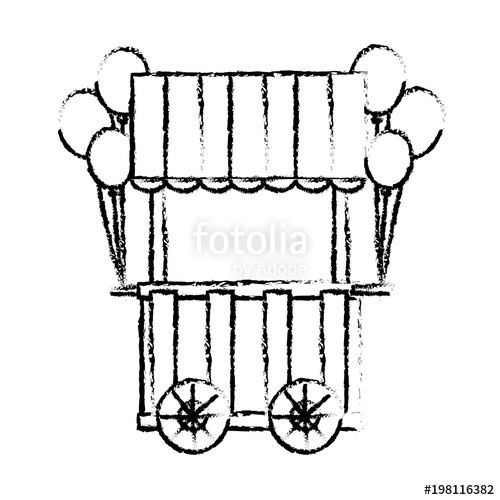 500x500 Carnival Cart Booth Wheel Balloons Decoration Vector Illustration - Carnival Sketch