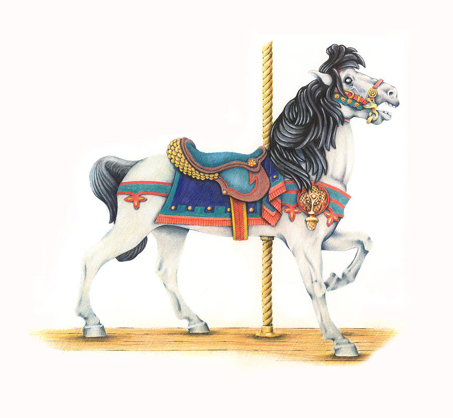 900x830 Carousel Horse Drawing By Ken Hank - Carousel Horse Sketch